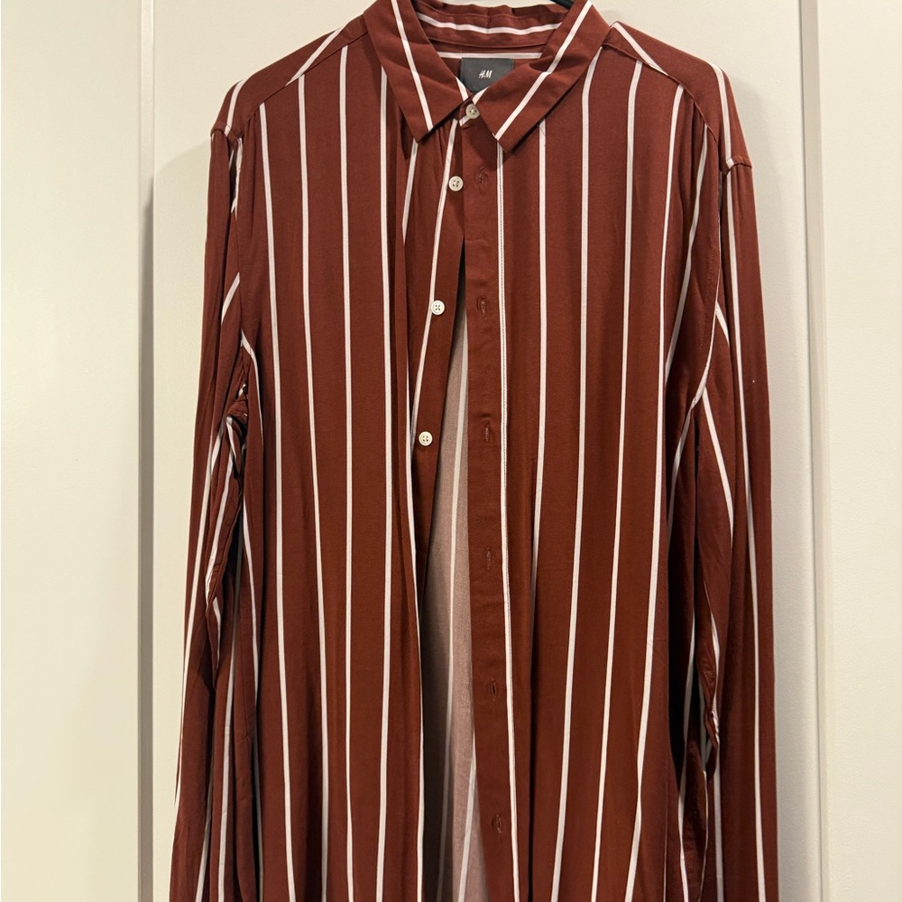 H&M Brown Striped Button-Up Shirt